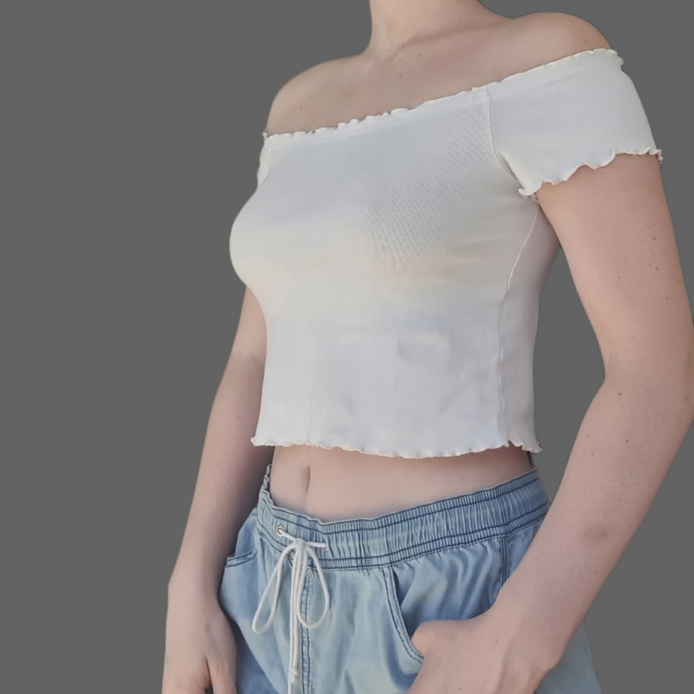 H&M Divided off the Shoulder, White Crop Top, Size S